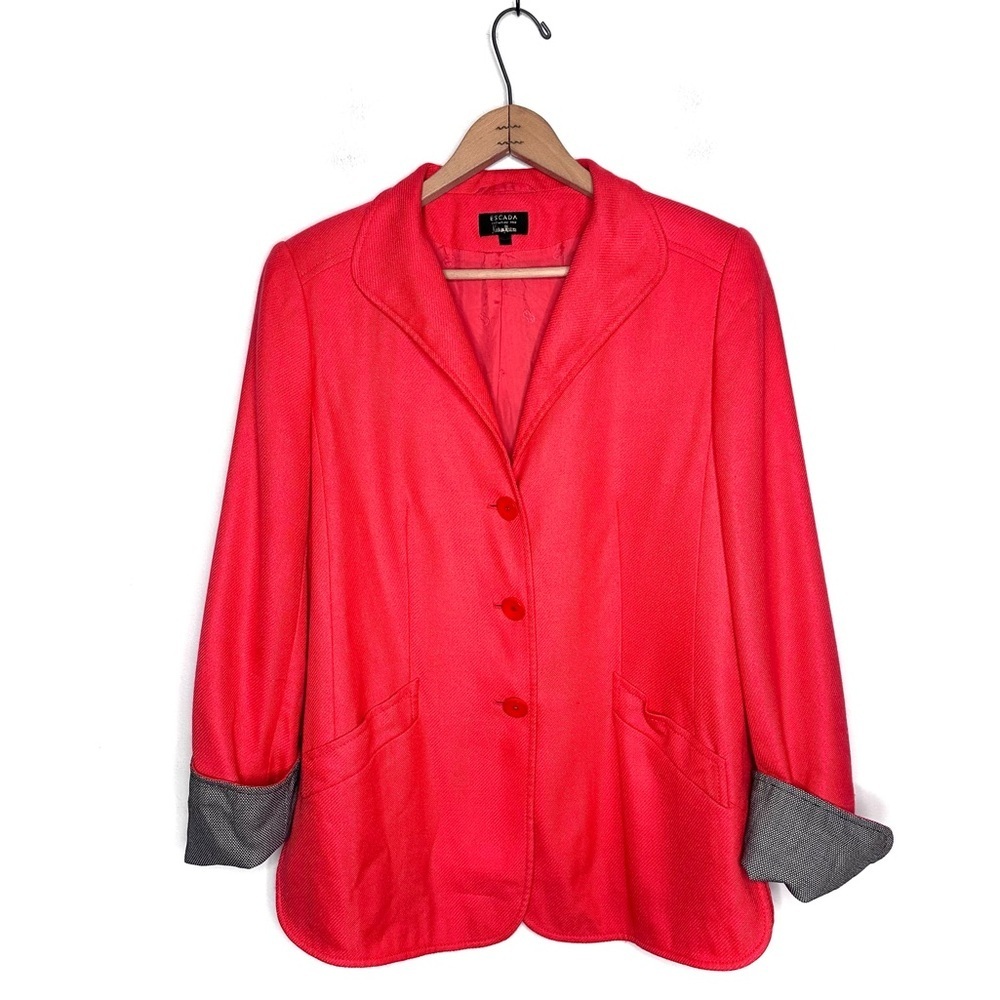 Escada Jacket Blazer Size 8 38 Orange Cashmere Silk Blend 3 Button Front